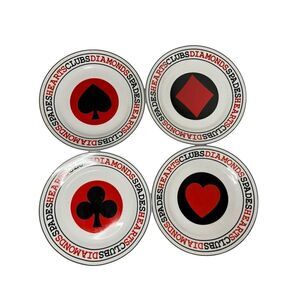 Full House Card Games Porcelain 7.5” Plates Vintage Set of 4‎